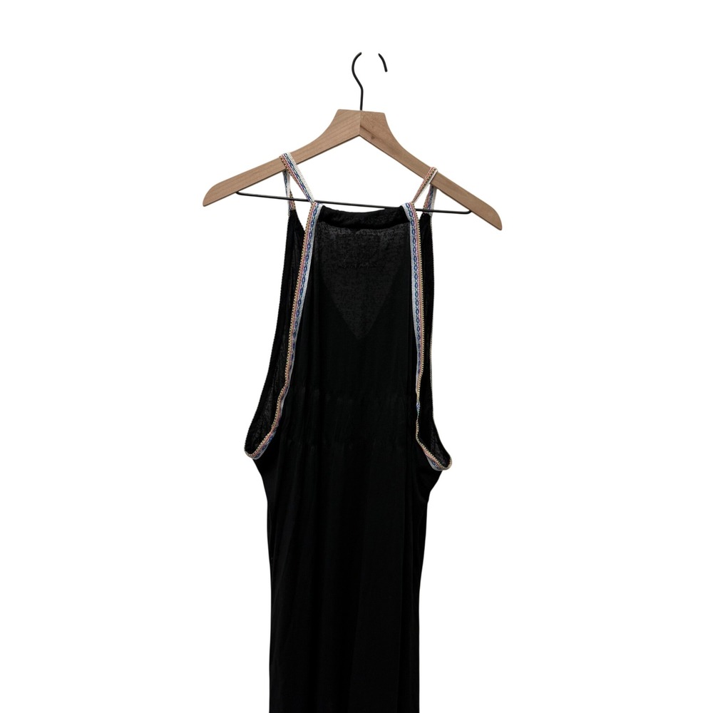 Pitusa Inca Maxi Sun Dress Black V-Neck Racerback Embroidered Trim Standard Size - Picture 6 of 8